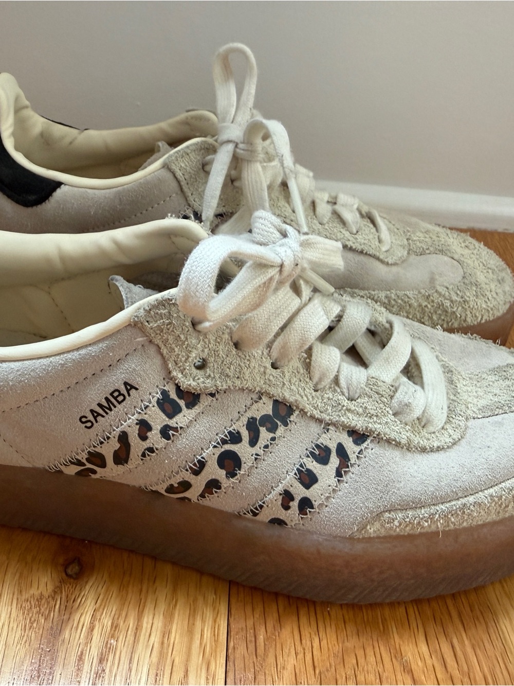 adidas Samba Sneakers in Off-White with Leopard Print Stripes
